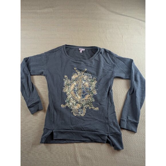 Juicy Couture Gray Logo Rhinestone Crewneck Sweatshirt Women's Size XS - Picture 1 of 9